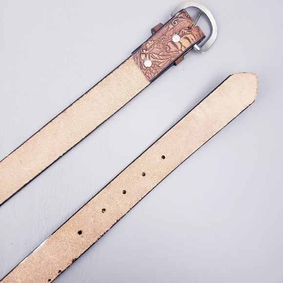 80’s Vintage Embossed Tooled Brown Leather Belt Size 42\